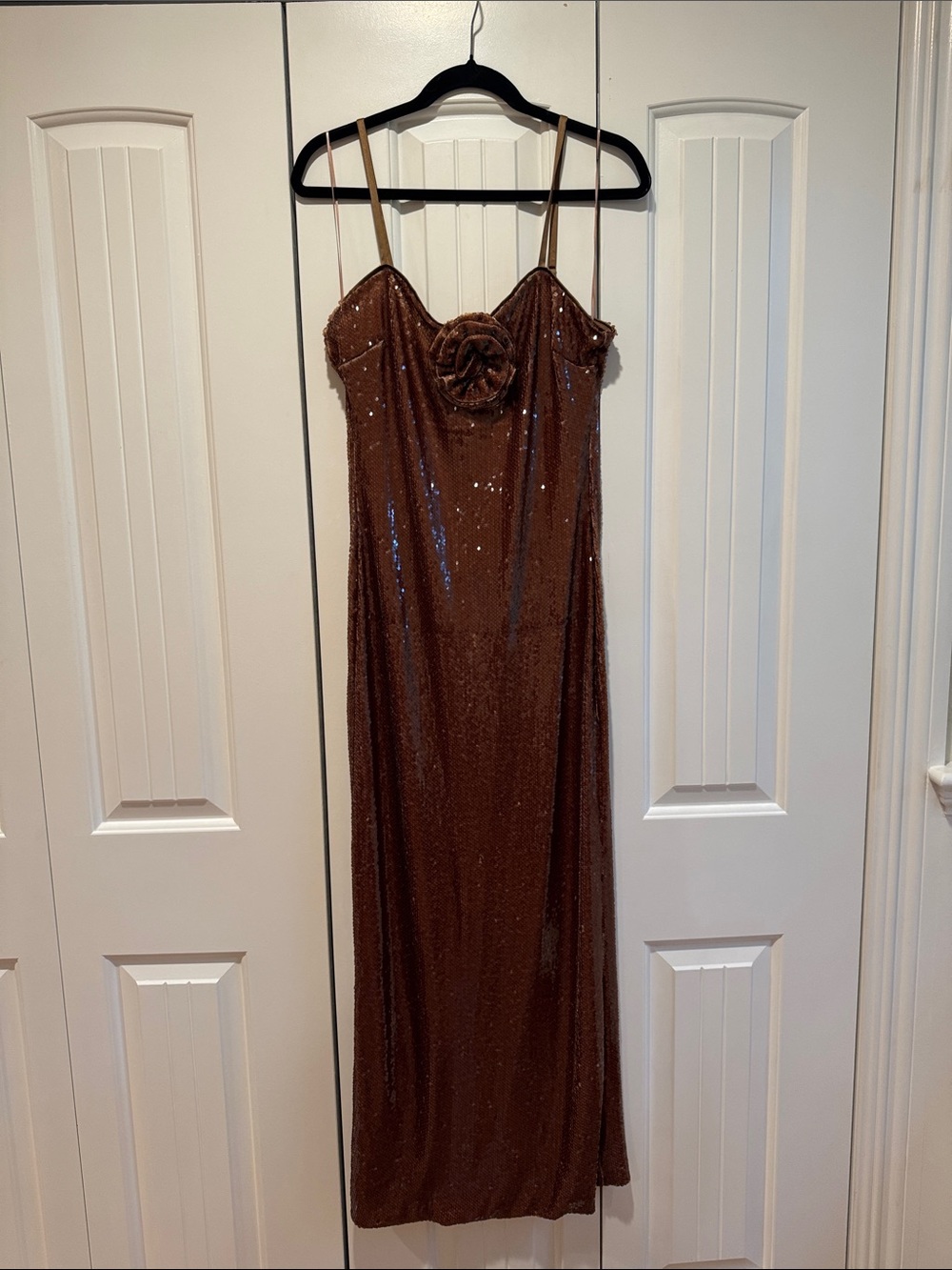Brown Sequin Dress with Floral Accent
